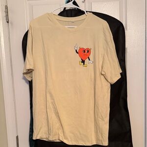 Cream Graphic Heart Print T‑Shirt